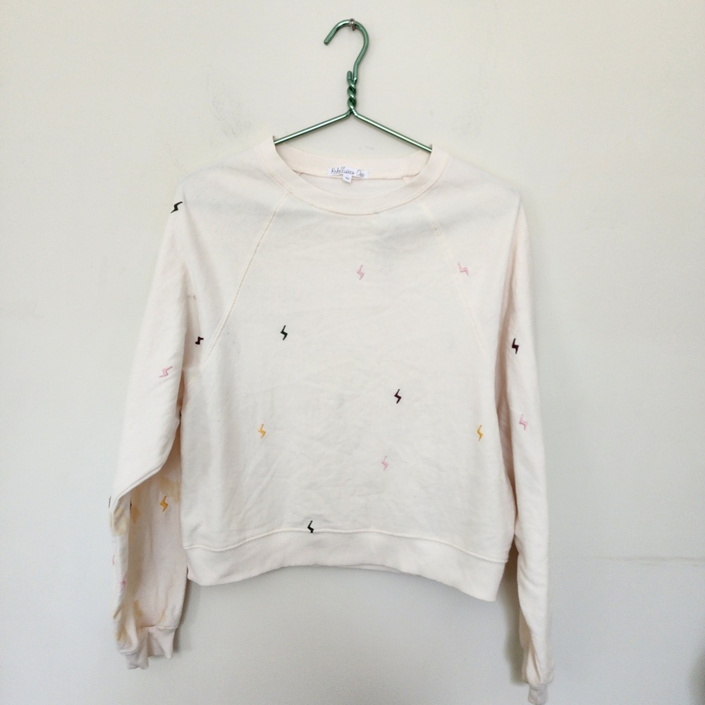 ⭐️ Rebellious One Cream Lightning Bolt Embroidered Sweatshirt Jogger Set Small